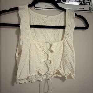 Free People Cream Lace-Up Crop Top